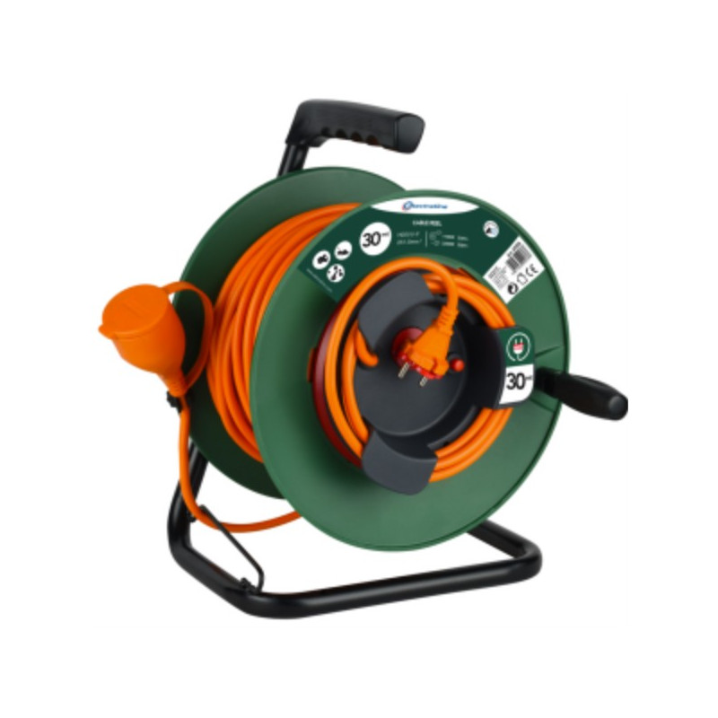 Удлинитель на катушке 1Р кабьель ПВС 2X1,5MM2 30M с фиксированной базой Electraline 49236