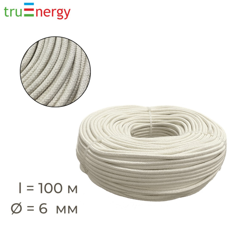 Хлопковый шнур плетеный с сердечником 6 мм 100 м truEnergy 12667