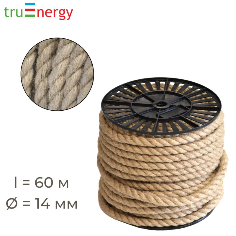 Канат джутовый 14 мм, 60 метров truenergy 12155