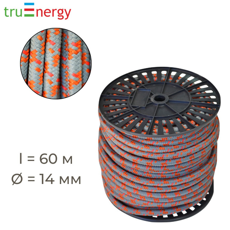 Шнур полипропиленовый плетеный с сердечником 14 мм, 60 м truenergy 12058