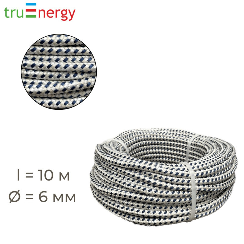 Шнур полипропиленовый плетеный 6 мм, 10 м truenergy 12200