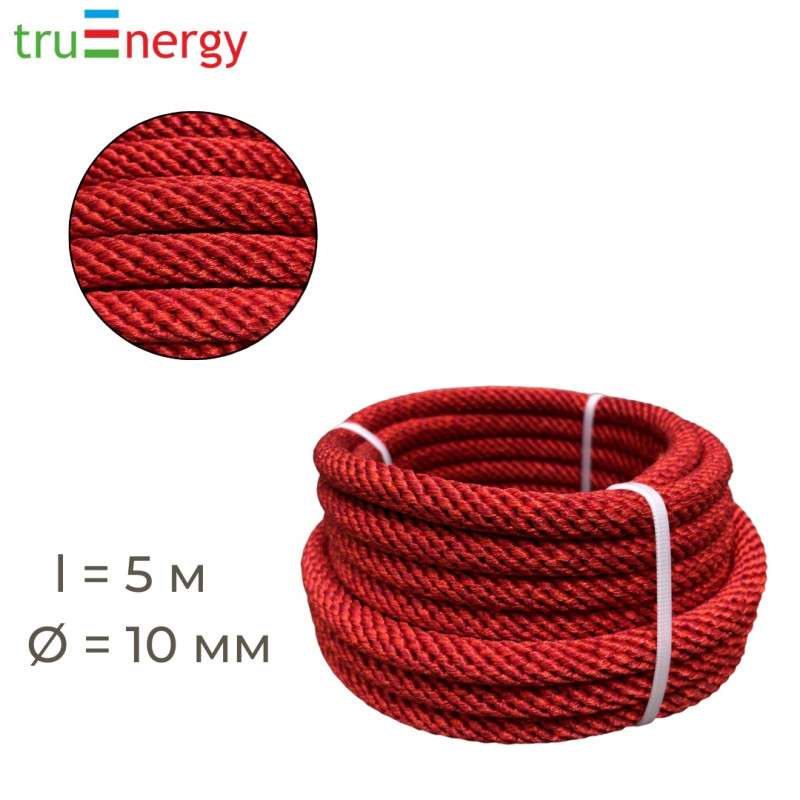 Шнур полипропиленовый спирального плетения 10 мм, 5 м truenergy 12452