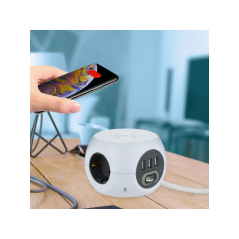Удлинитель мини куб 3Р+2USB (А)+2USB (С) с выключатель и защитными што