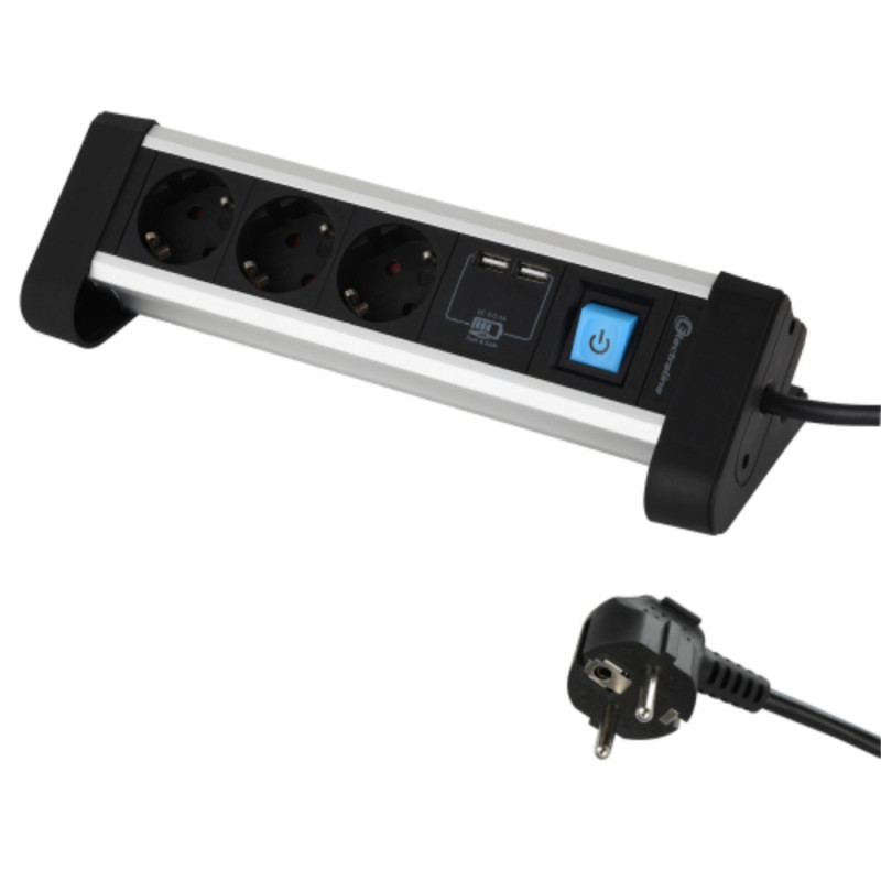 Удлинитель 3Р+2USB 2,4А ПВС 3Х1,5ММ2 2М 16А с выключателем и защитными