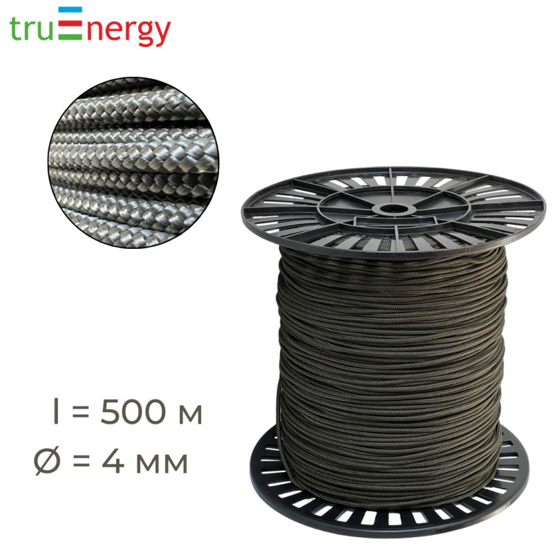 Шнур полиамидный плетеный с сердечником хаки 4 мм 500 м truEnergy 12498