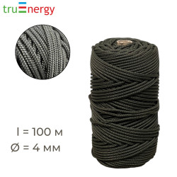 Шнур полиамидный плетеный с сердечником хаки 4 мм хаки 100 м truEnergy 12497