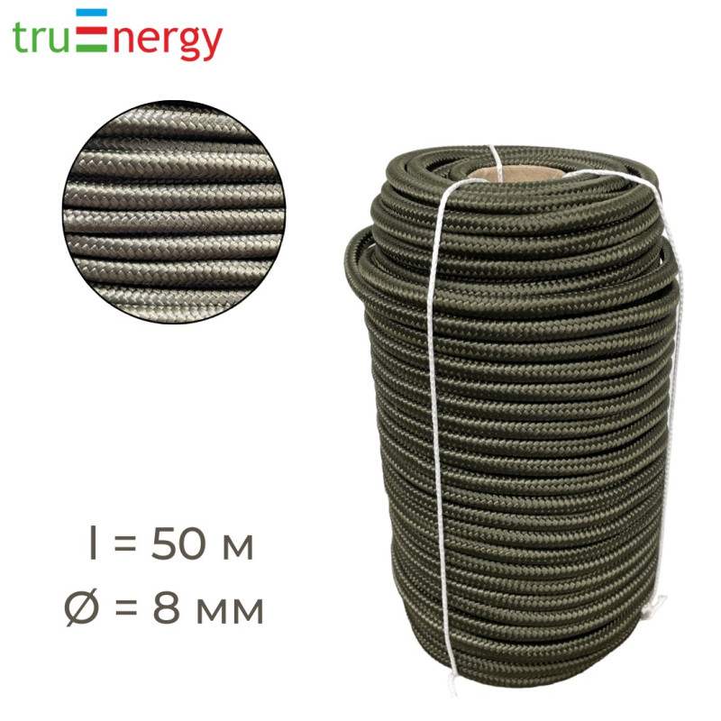 Фал капроновый 8 мм 50 м хаки truEnergy 12488